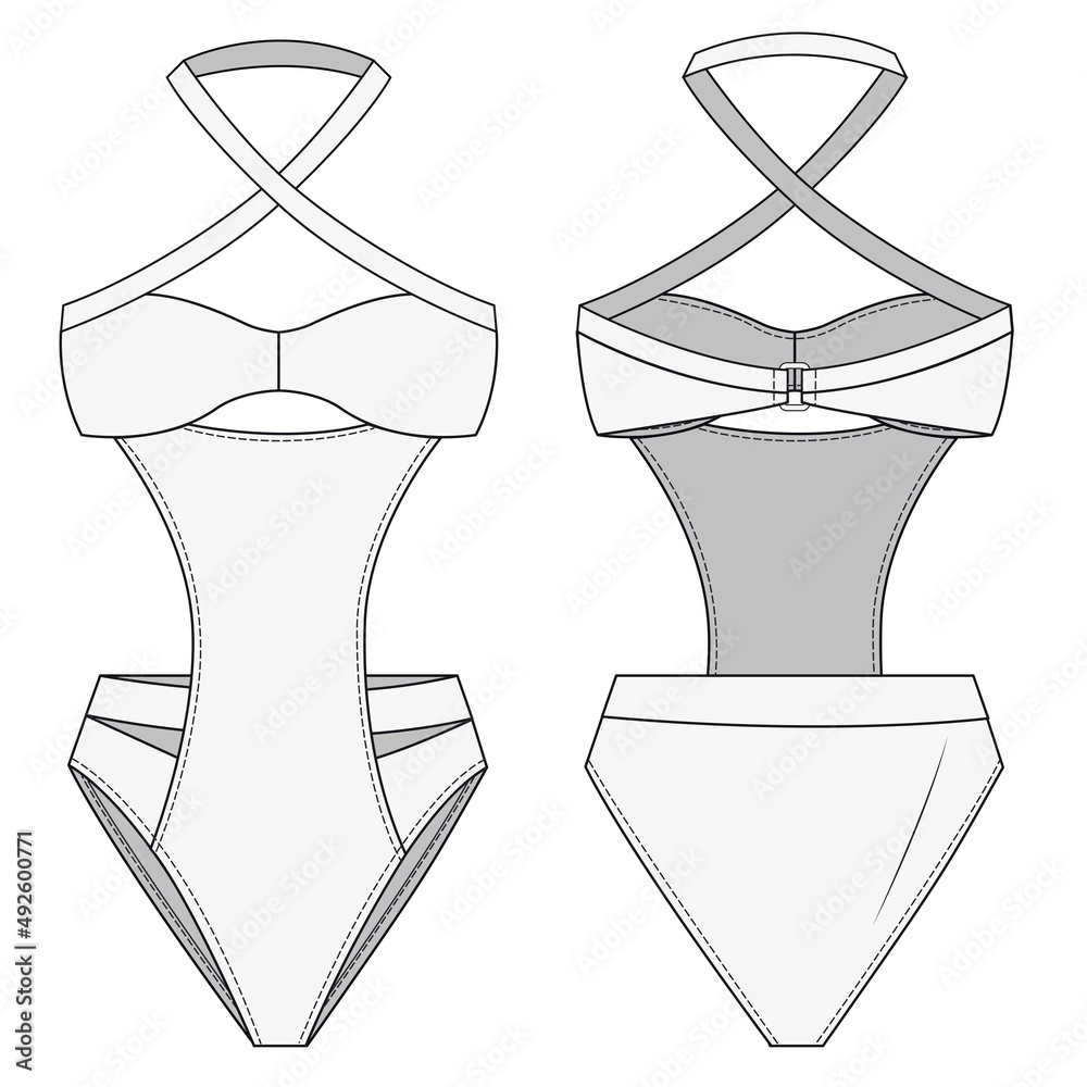 Swimwear fashion flat template. Women Swimsuit fashion technical drawing  template. Sportswear fashion design. vector de Stock | Adobe Stock