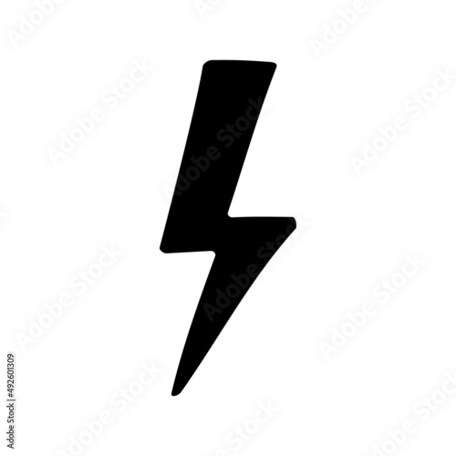 Hand drawn electric lightening element. Comic doodle sketch style. Thunderbolt for flash, energy concept icon. Vector illustration