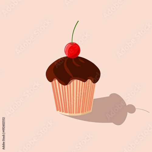 Isolated object on background  biscuit design trendy illustration of pie with cherry and chocolate icing. Design of yummy for restaurants  banners  posters.