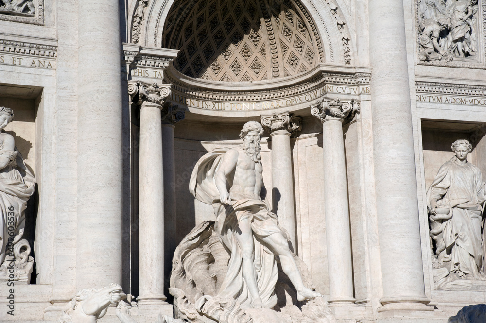 Fototapeta premium Detail of the Titan Oceanus statue in front of the Trevi fountain, Roma, Italy.