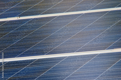 Close up of solar pannel on the roof of a house. Solar energy. Renewable sources of energy.