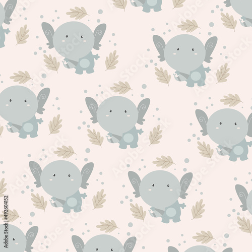 cute elephant pattern with leaves. pattern For valentine, print, packaging, decoration, wallpaper and design, case phone, bed cover, pajamas, child pajamas