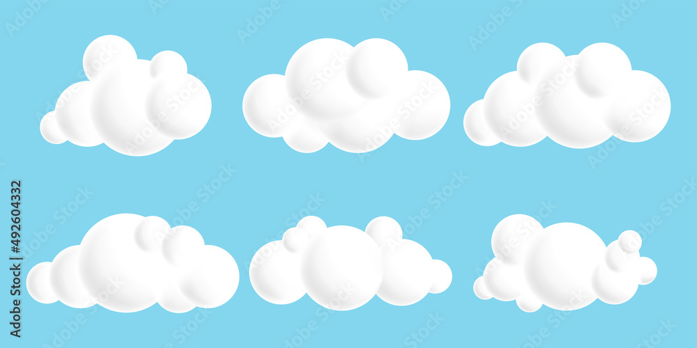 White clouds on a blue background in 3d style, vector illustration.
