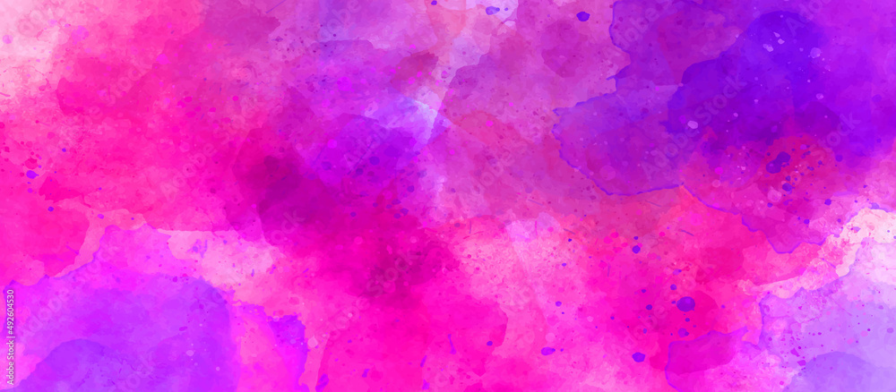Dark Blue and pink gradient abstract watercolor painting of space nebula and galaxy with stars on white paper background with splashes. colorful watercolor background. hand painted by brush.