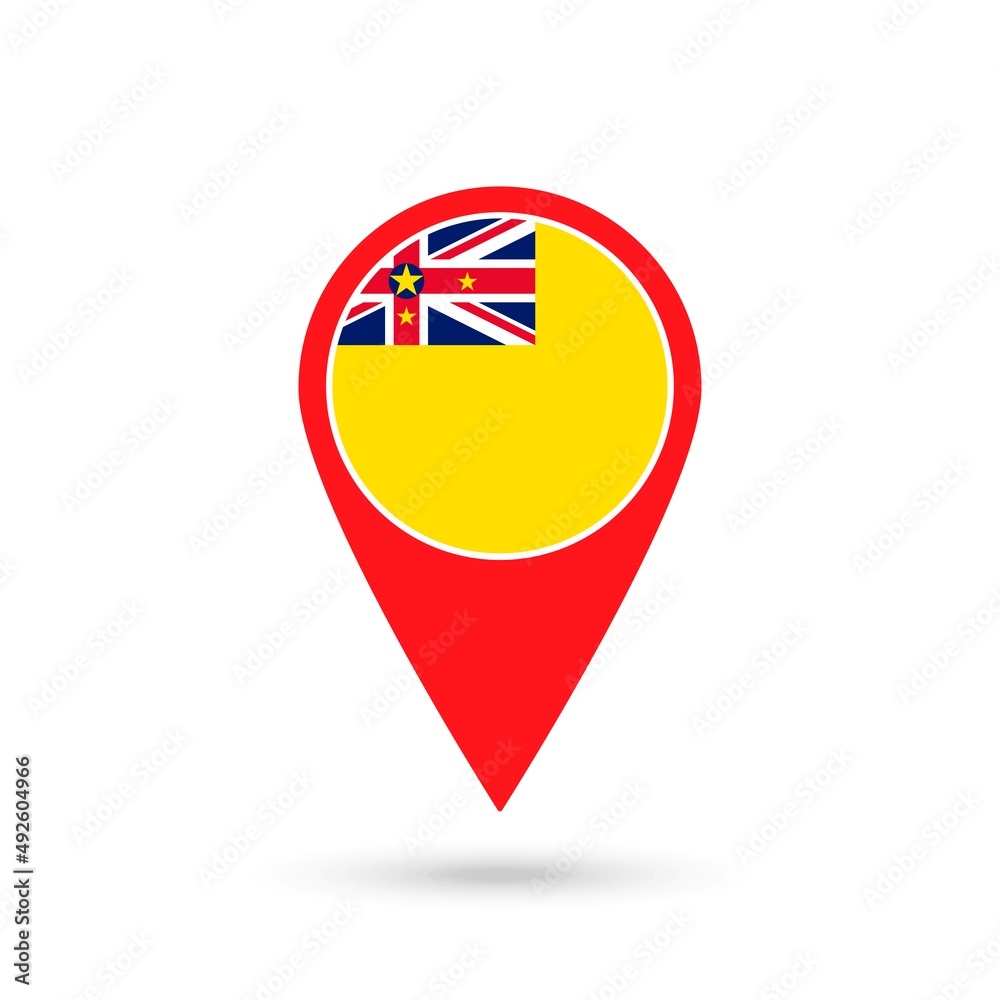 Map pointer with country Niue. Niue flag. Vector illustration. Map pointer with country Niue. Niue flag. Vector illustration.