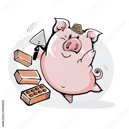 Cartoon funny pig on white background