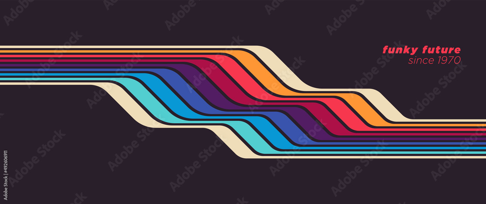 Futuristic background in retro style design with colorful lines. Vector illustration.