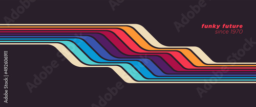 Futuristic background in retro style design with colorful lines. Vector illustration.