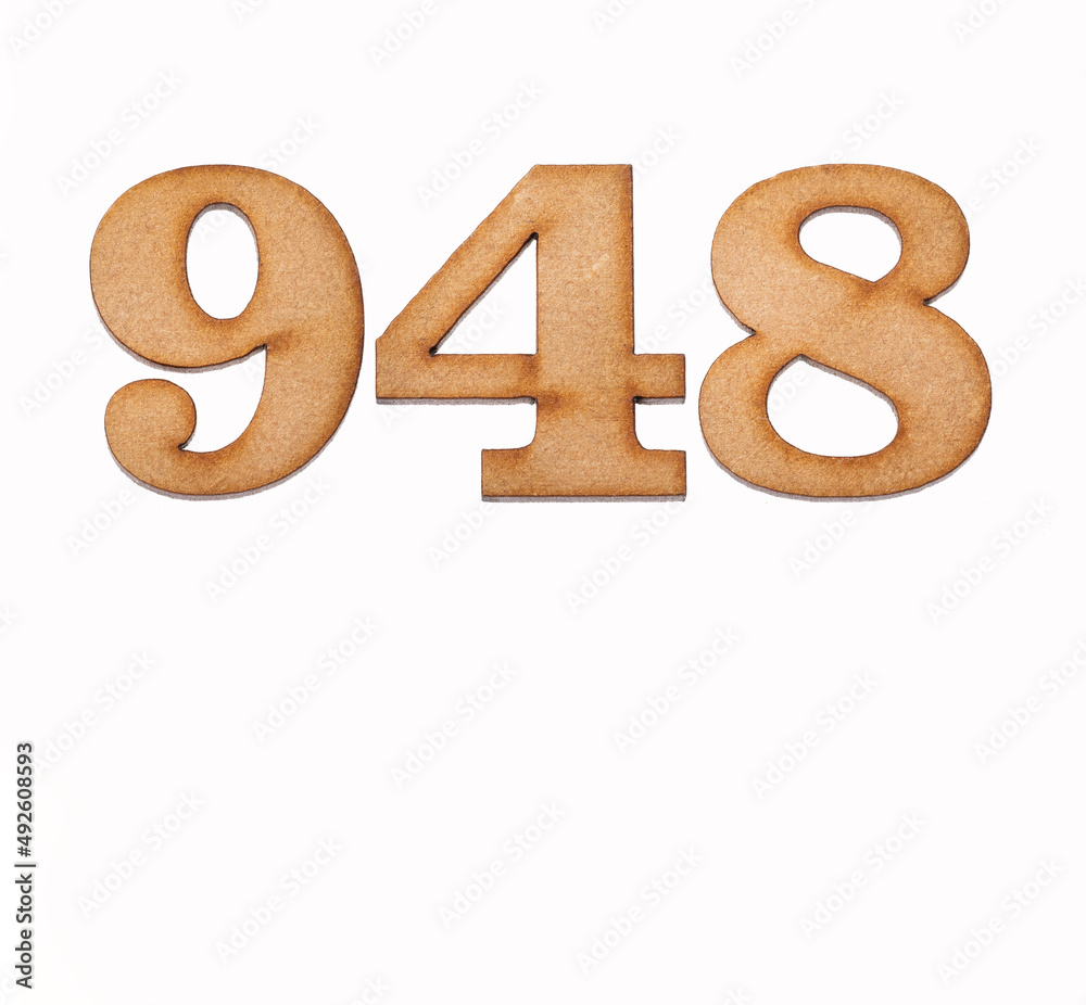 Number 948 in wood, isolated on white background Number 948 in wood, isolated on white background