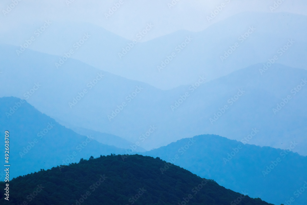 Distant mountains in blue