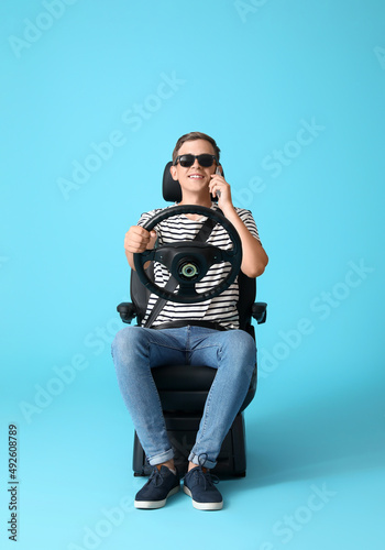 Man in car seat and with st...