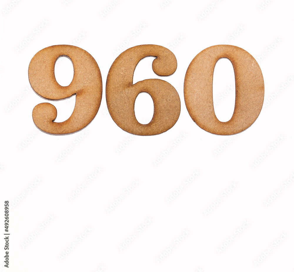 Number 960 in wood, isolated on white background Number 960 in wood, isolated on white background