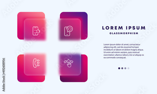 Assessment icons set. Icons thumbs up, stars, like and check mark. The concept of evaluation. Glassmorphism style. Vector line icon for Business and Advertising