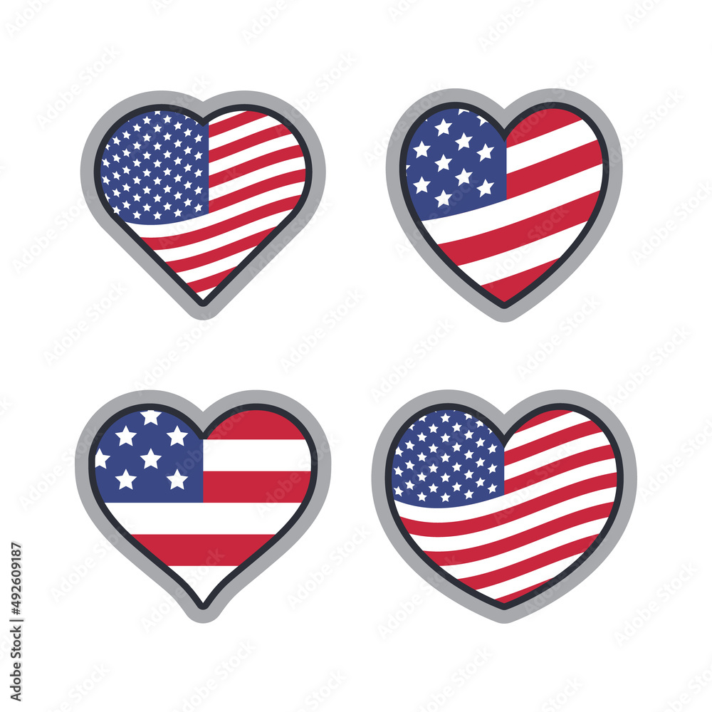 United States flag in heart shape. USA national emblem. American love patriotic symbol. United States flag in heart shape. USA national emblem. American love patriotic symbol.