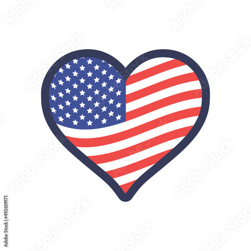 USA flag heart. United States of America national symbol. American love emblem.