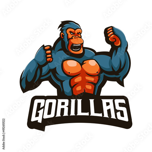 Gorilla mascot logo design vector with modern illustration concept style for badge, emblem and tshirt printing. Gorillas strong illustration for sport, gaming, team
