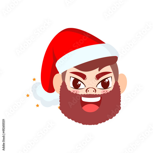 Isolated red old man christmas emoji cute face vector illustration