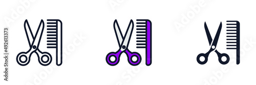 cutting dogs and other pets. scissors and comb icon symbol template for graphic and web design collection logo vector illustration