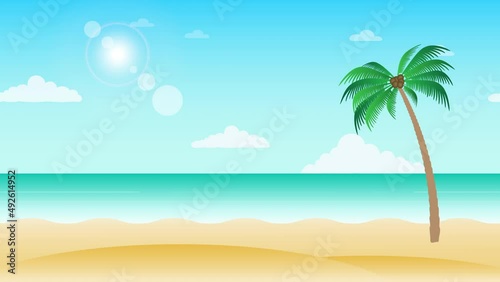 Wallpaper Mural Beautiful beach landscape animation with palm trees - moving along sea side view. Seamless loopable background. Torontodigital.ca