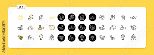 Ecology icons set. Eco station icons, ecology conservation, environment and environmental sustainability. The concept of conservation of nature. Vector EPS 10