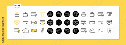 Bank cards icons set. Icons register, secure payment, cash, sync and blocked card. Earning concept. Vector EPS 10