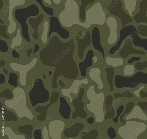 Abstract camouflage vector khaki pattern, trendy modern seamless pattern for print clothes, fabrics. Disguise. Forest design.