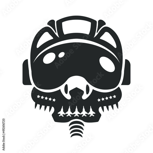 Air force helmet silhouette. Fighter pilot helmet icon on white background. Vector illustration.
