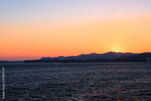 静岡県浜松市 浜名湖SAから見る夕暮れの浜名湖