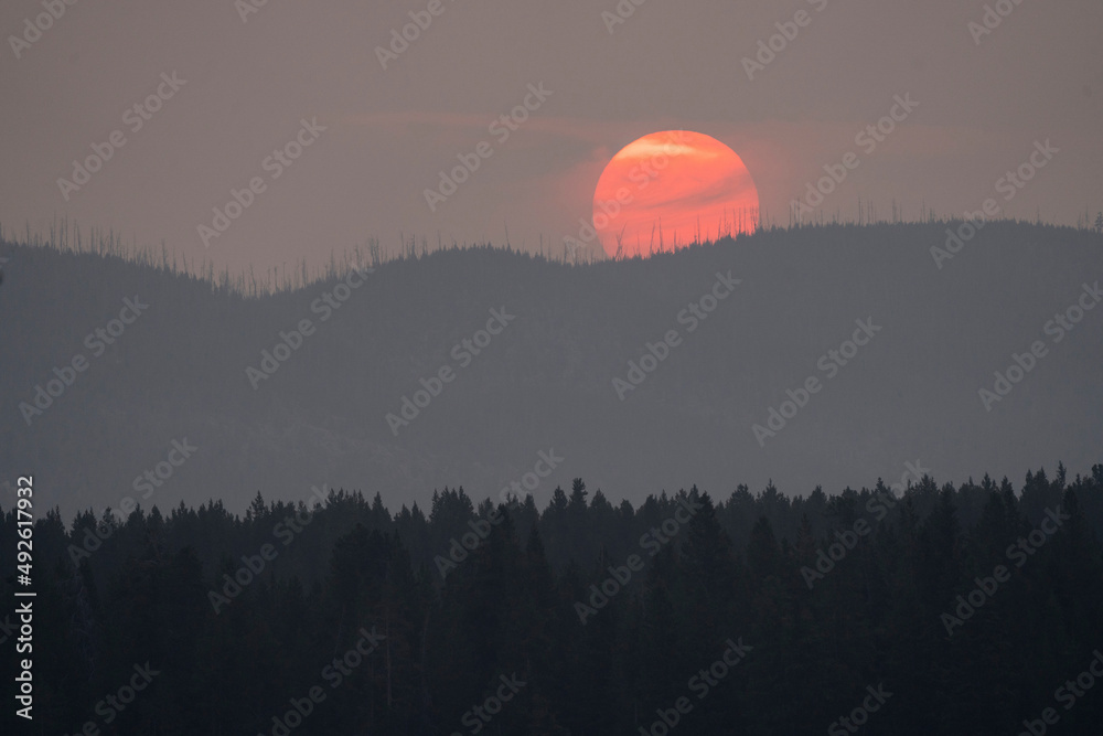 View of sunrise at Yellowstone National Park, Wyoming, United States.