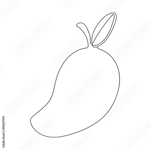 Continuous one line drawing mango. Vector illustration. Black line art on white background.