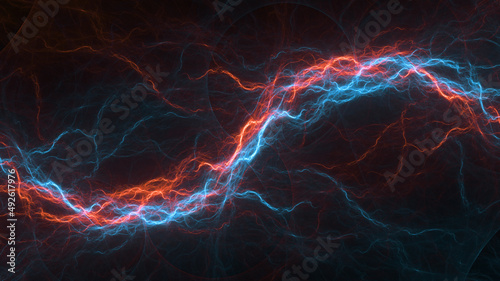 Hot orange and cold blue electrical lightning background