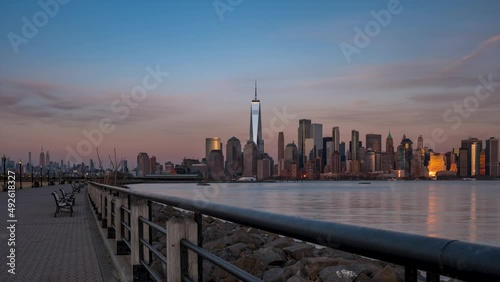 Day to Night Timelapse Sunset Clouds Moving Over Lower Manhattan Skyline view from Liberty State Park photo