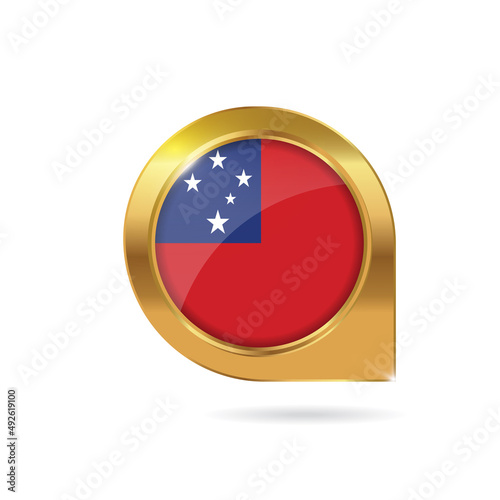 Free Download Flag of Samoa, location map pin, pointer flag, button with the reflection of light and shadow, gold frame, Icon country. Realistic vector illustration on white background - GFXLoad