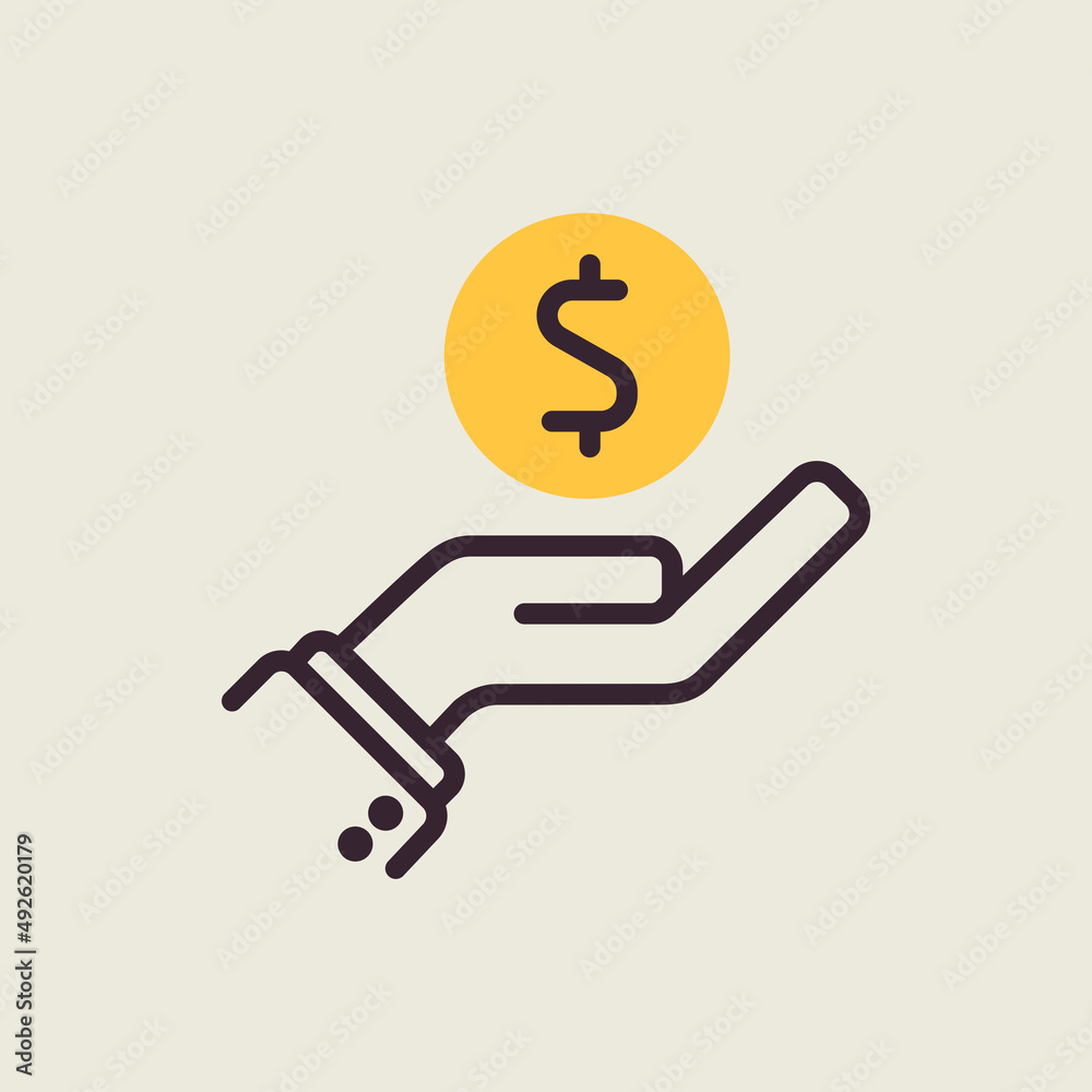Pictograph of money in hand icon vector Pictograph of money in hand icon vector