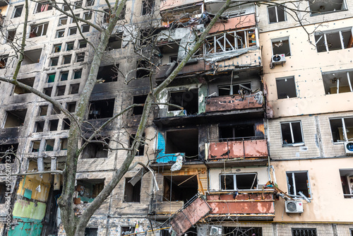 Destroyed house after a rocket attack in Kyiv, Ukraine