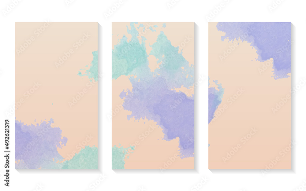 Set of social media abstract background with watercolor effect.