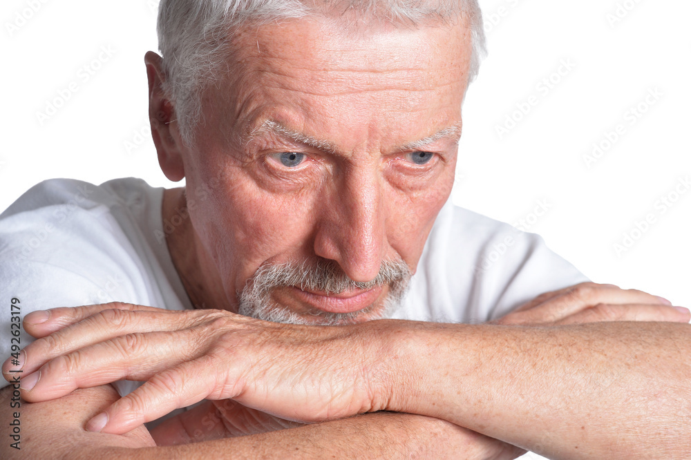 Portrait of sad senior man on white background Portrait of sad senior man on white background