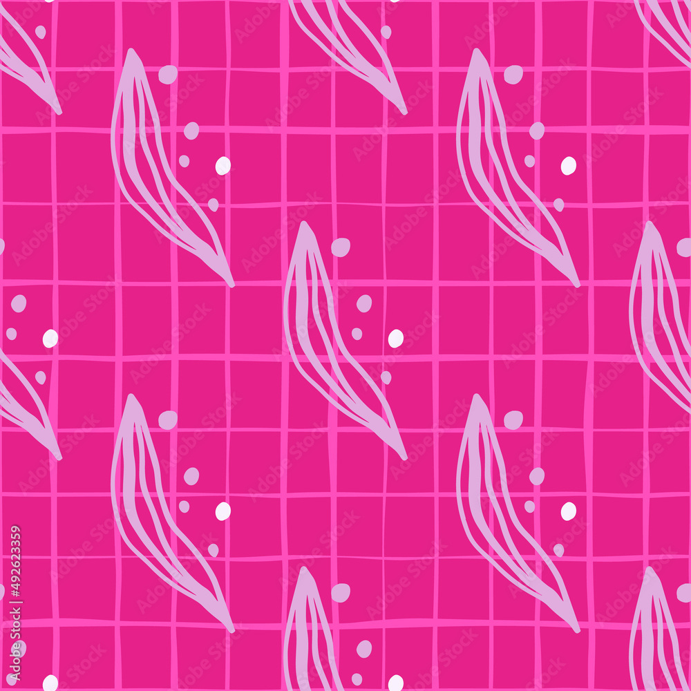 Fototapeta premium Abstract linear leaves tropical seamless pattern. Rainforest line background.