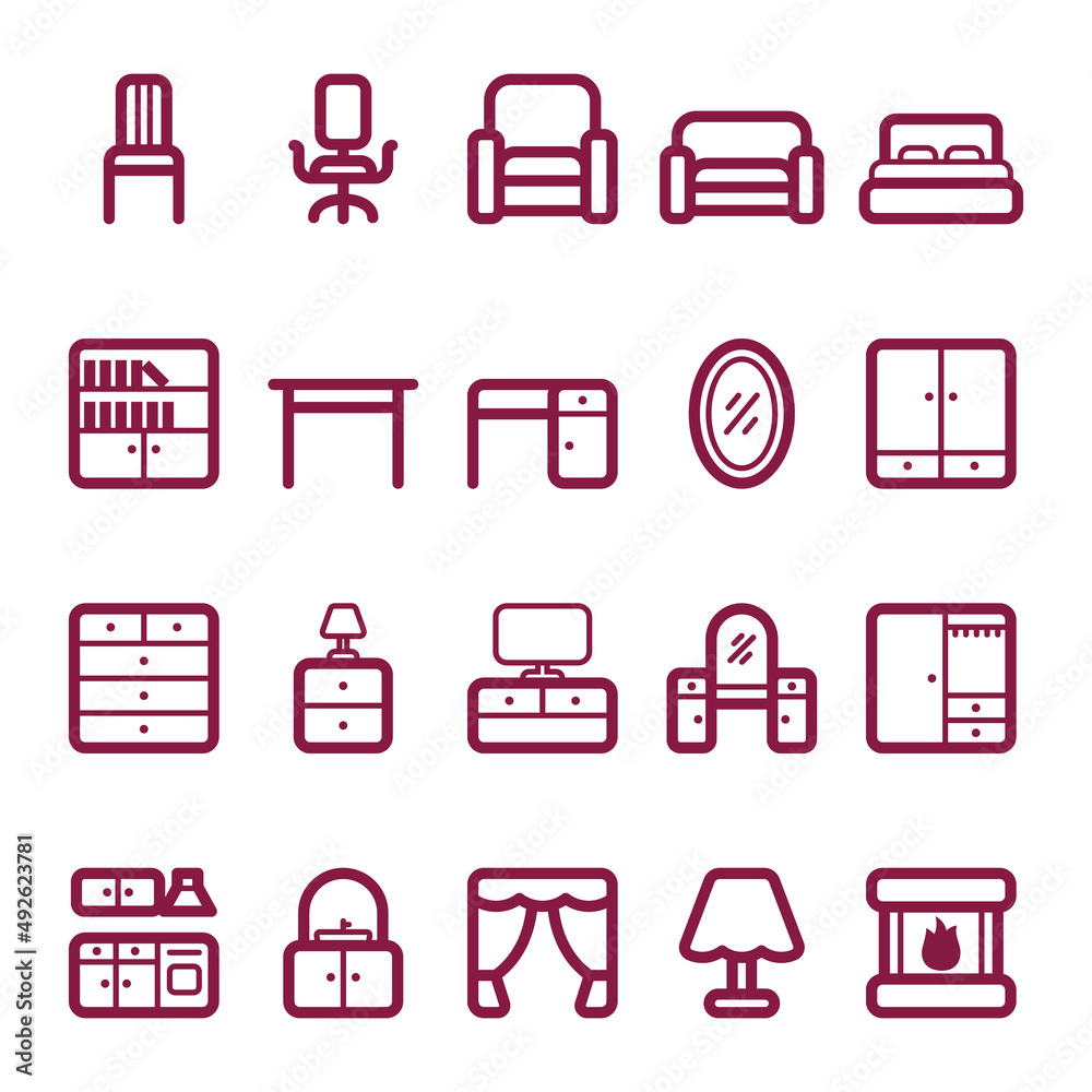 Set of furniture icons. Vector illustration Set of furniture icons. Vector illustration