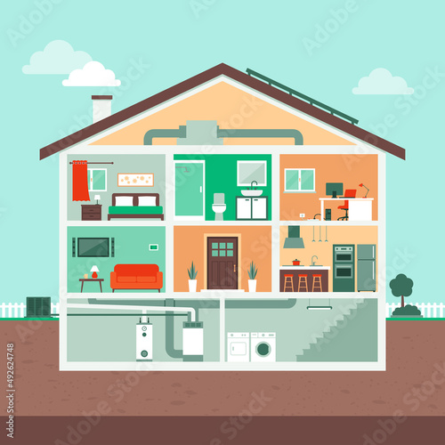 Contemporary house section with rooms