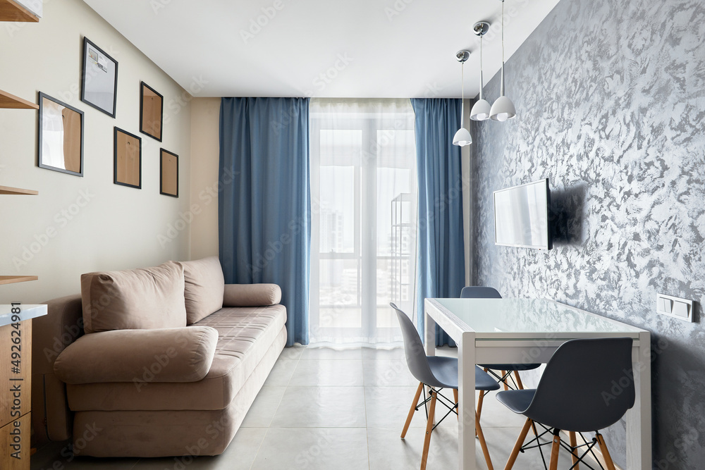 Fototapeta premium Fragments of a one-room apartment for long-term rent 