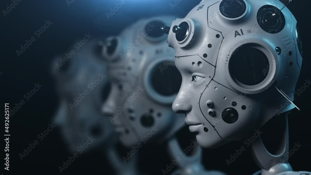 robots stand in a row watching what is happening in front of them ...