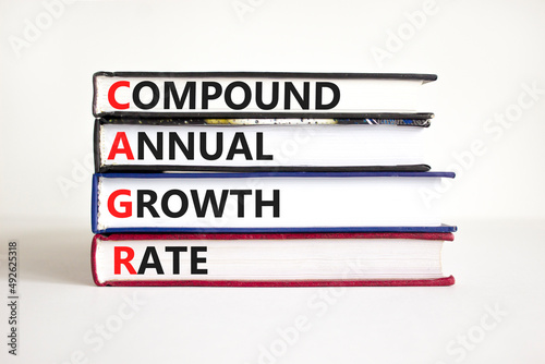 CAGR compound annual growth rate symbol. Concept words CAGR compound annual growth rate on books on beautiful white background. Business CAGR compound annual growth rate concept.