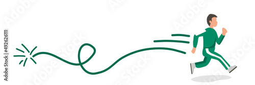 Young man running fast to chase goal target.  vector illustration