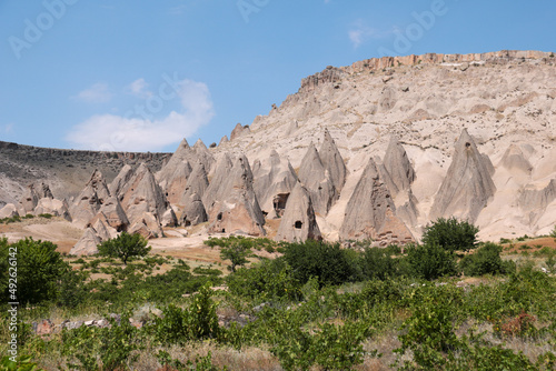 landscape view of singular rock formation in national park of goreme