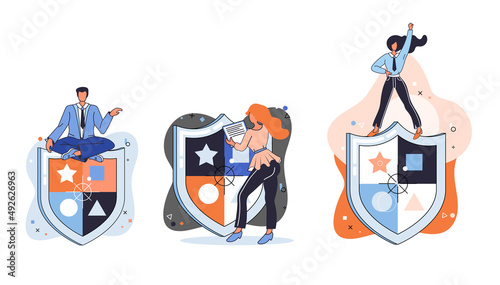 Confidence concept. Person has private conversation metaphor. Confidential communication. Trust property, reassuring partnerships, conviction. Protection of intellectual property. Confidential data