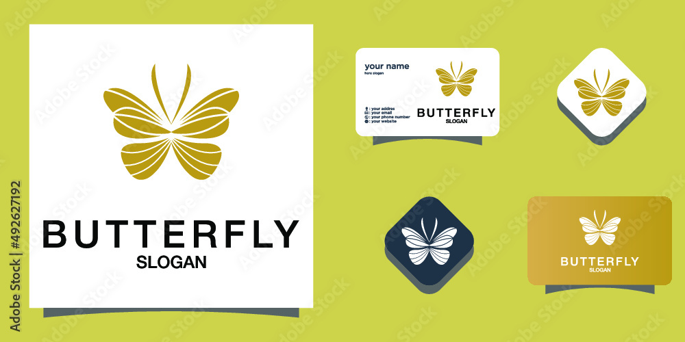 Beautiful nature flying insect monoline design butterfly logo with flat minimalist template Premium Vector 