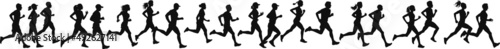 Group of running men and women side view of vector runner silhouette