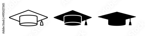 Set of graduation hat. Graduation hat with golden tassel. Vector clipart isolated on white background.