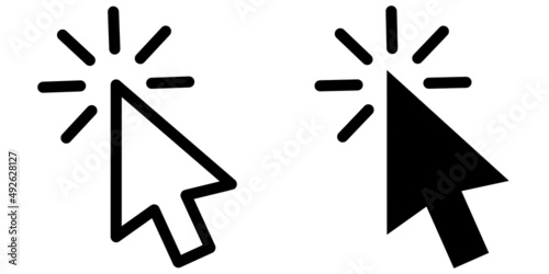 ofvs13 OutlineFilledVectorSign ofvs - mouse click vector icon . isolated transparent . pointer arrow cursor symbols with click lines . black outline and filled version . AI 10 / EPS 10 . g11288